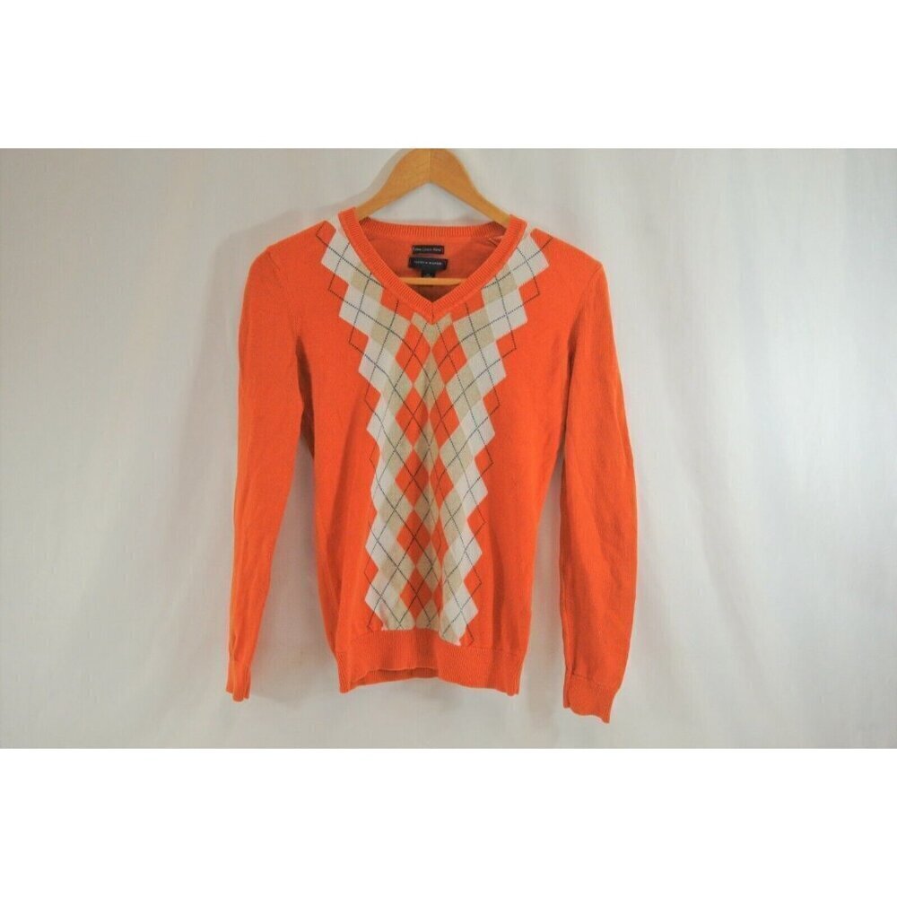 Tommy Hilfiger Sweater Orange Tartan Size Extra Small 100% Pima Cotton XS
